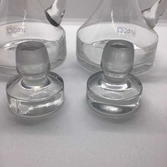 Vintage Handmade Clear Glass Oil And Vinegar Decanter Toscany Romania Cruet Set - Picture 5 of 6
